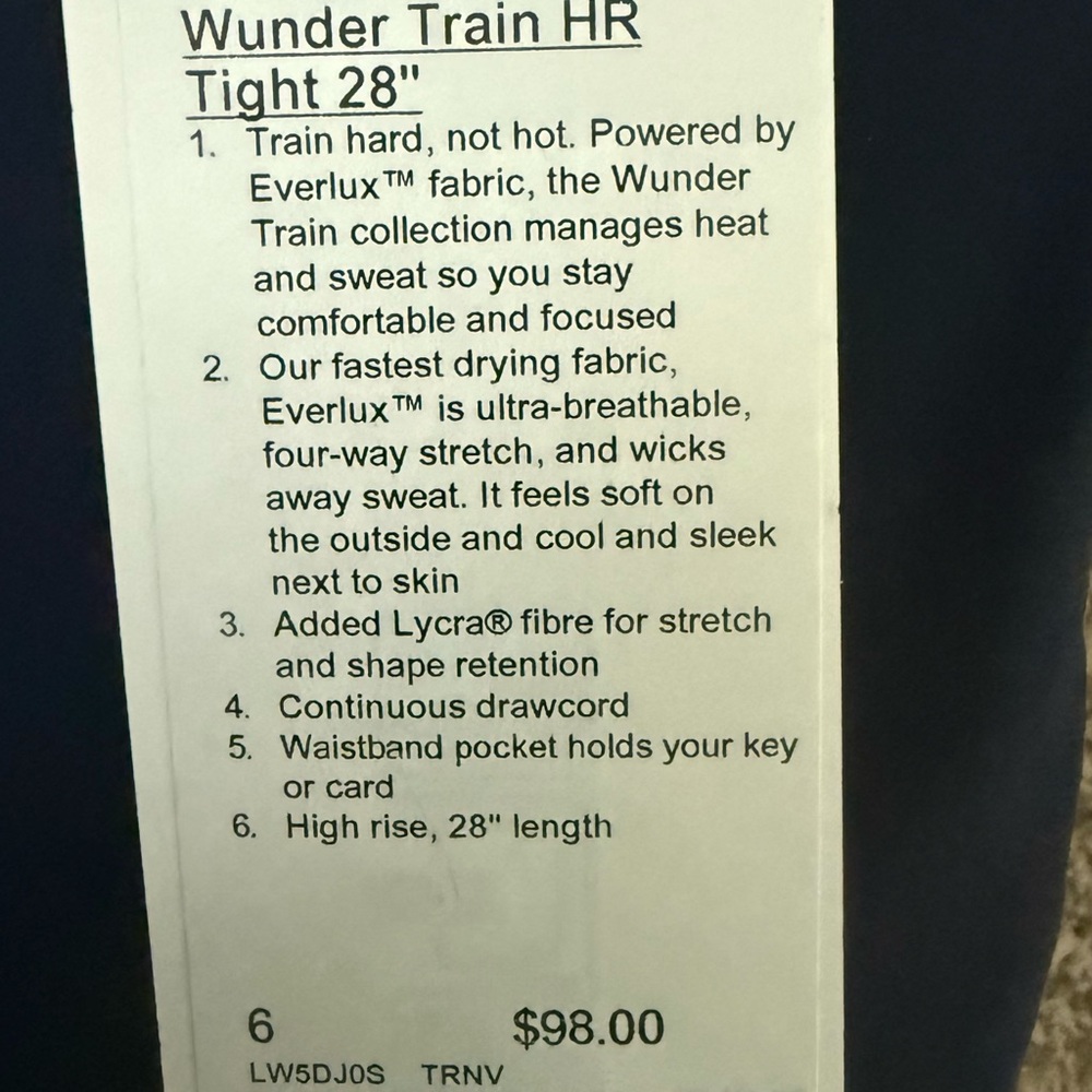 Lululemon size 6 Wunder train HR 28”
True navy - Picture 2 of 2
